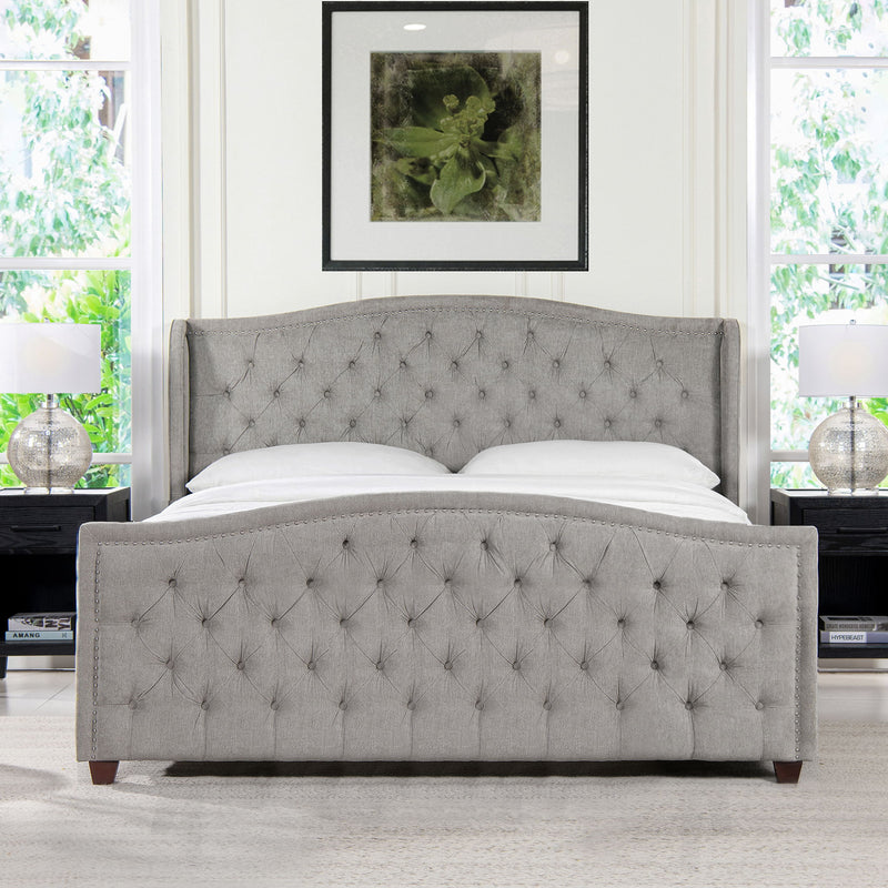 Marcella - King Upholstered Shelter Headboard Bed - Silver Gray