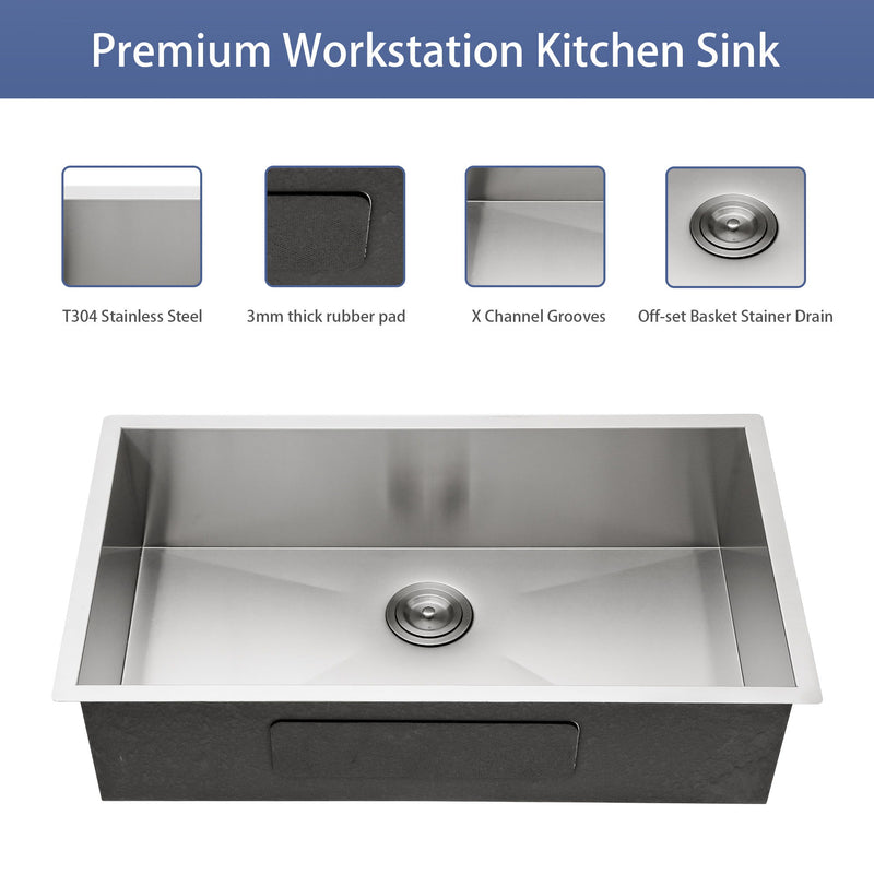 Modern Style Undermount Sink With Stainless Steel, Deep Single Bowl
