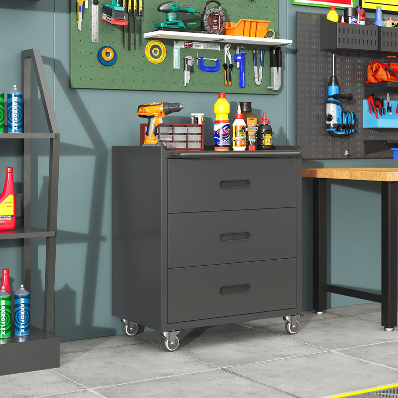 Heavy Duty Metal Storage Cabinet With Wheels 3 Drawer Tool Cabinet For Garage, Office, And Home Organizer Solutions
