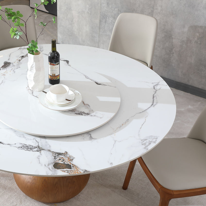 Dining Table, Round With Lazy Susan For Dining Room - Walnut / White