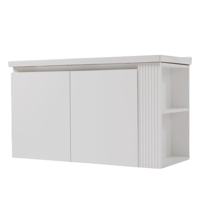 Wall Mounted Bathroom Vanity With Sink, 2 Open Shelves - White
