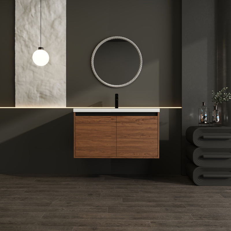 Bathroom Vanity Set With Resin Countertop Sink And 2 Doors, Engineered Wood