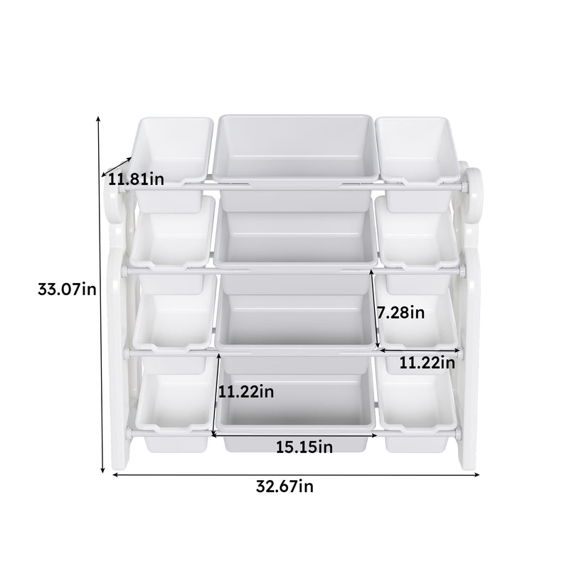 Multi Functional Kids Toy Storage Organizer Cabinet With Hdpe Shelf And 12 Bins - Gray / Ivory