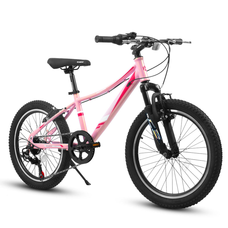20" Children's Bicycle Shock Absorbing Front Fork 7 Speed V Brakes Mountain Tire Boys And Girls Kids Bike For Outdoor Adventure - Pink