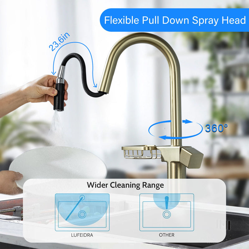 Cincosky - High Arc Pull Down Kitchen Faucet, Single Hole