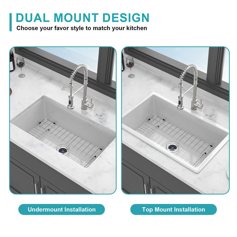 Rectangular Deep Single Bowl, Kitchen Sink With Dual Mount Installation