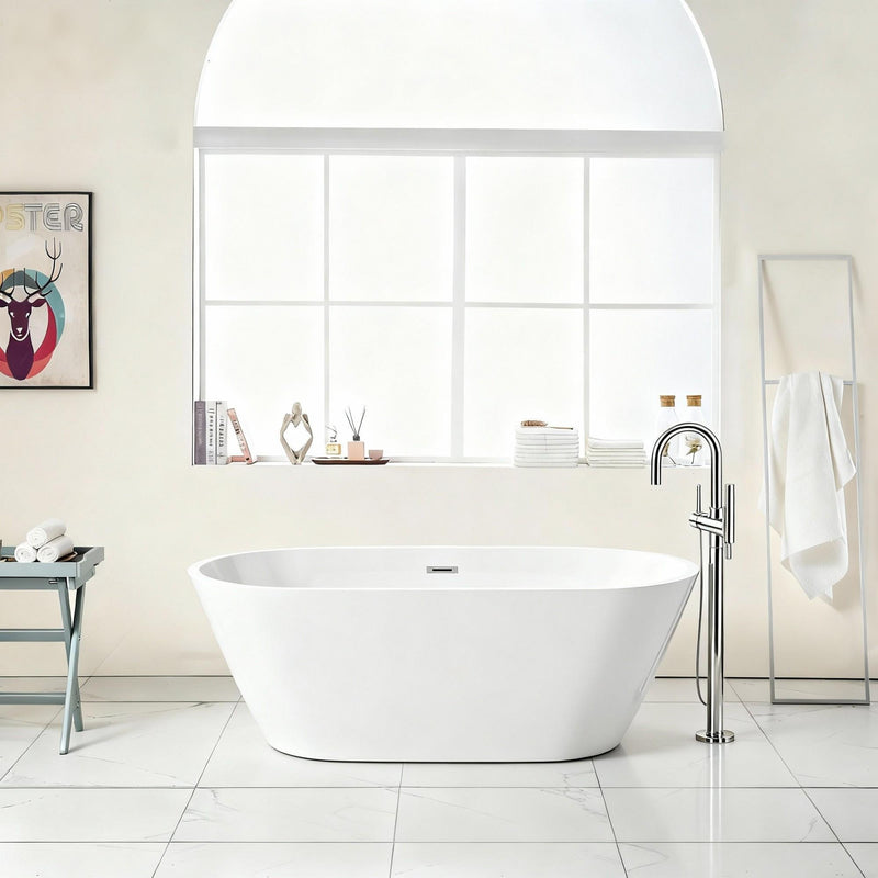 Gloss Freestanding Bathtub With Drain, Stand Alone Soaking Tub