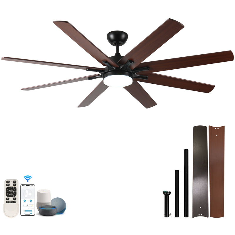 Large Ceiling Fans With Lights And Remote, Indoor / Outdoor Modern Ceiling Fan For Kitchen Living Room Patio, 6 Speed Reversible Quiet DC Motor, Dual Finish 8 Blades - Black