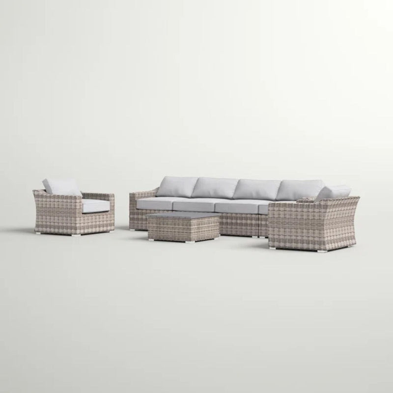 6 Person All Weather Sectional Seating Group With Cushions - Gray Mix