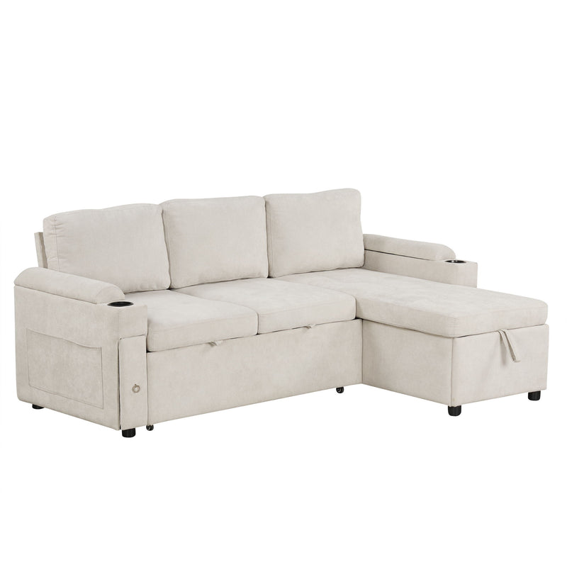 Convertible L Shaped Sofa Couch With Storage, Cup Holders, USB Ports