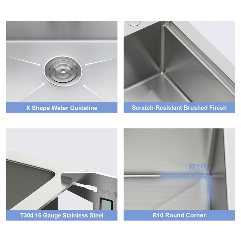 Drop In Kitchen Sink With Pull Down Faucet And Soap Dispenser