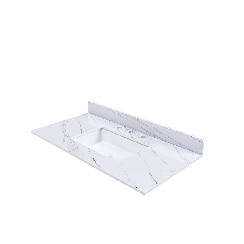 Bianco Carrara Venato Elegant Marble Vanity Top, Bathroom Vanity With Undermount Sink, Sintered Stone