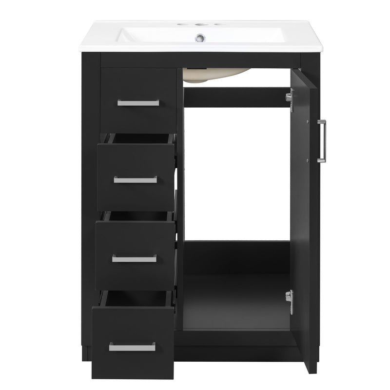 Bathroom Vanity With Integrated Sink, Rectangular Cabinet With 1 Door And 3 Drawers
