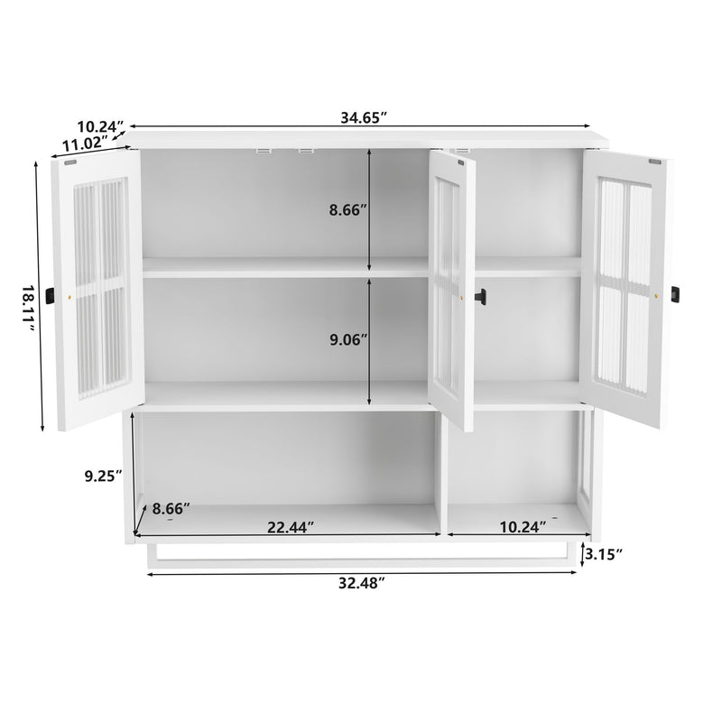 3 Door Wall Cabinet With Glass Door And Towel Bar