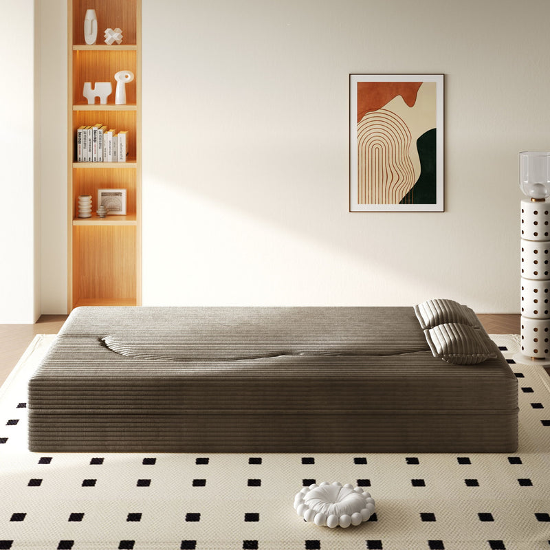 Modern Floor Sofa With 2 Pillows, Convertible Twin Size Folding Mattress For Living Room
