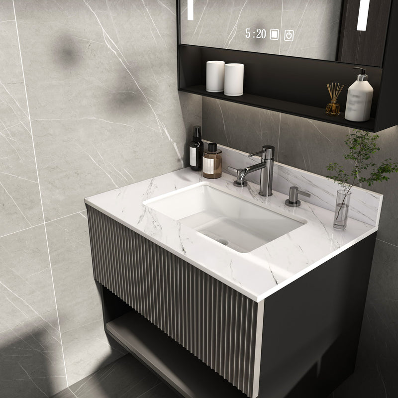Bianco Carrara Venato Elegant Marble Vanity Top, Bathroom Vanity With Undermount Sink, Sintered Stone