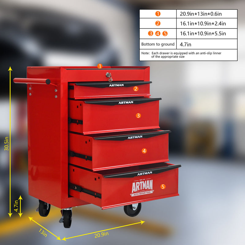 Rolling Metal Tool Chest With Drawers, Steel Storage Cabinet With Ball Bearing Slides