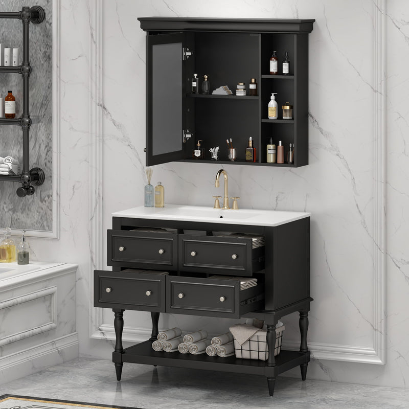 Bathroom Vanity With Medicine Cabinet, Storage Cabinet With 4 Drawers, Adjustable Shelf Mirror