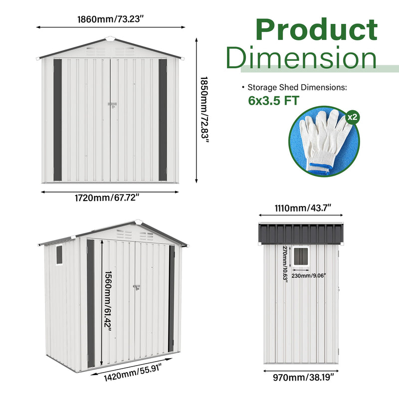 Garden Tool Shed Metal Storage Shed With Peaked Roof Waterproof Lockable Door