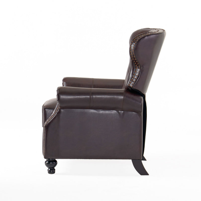 Contemporary Style Push Back Recliner With Button Tufted Stitching And Nailhead Trim