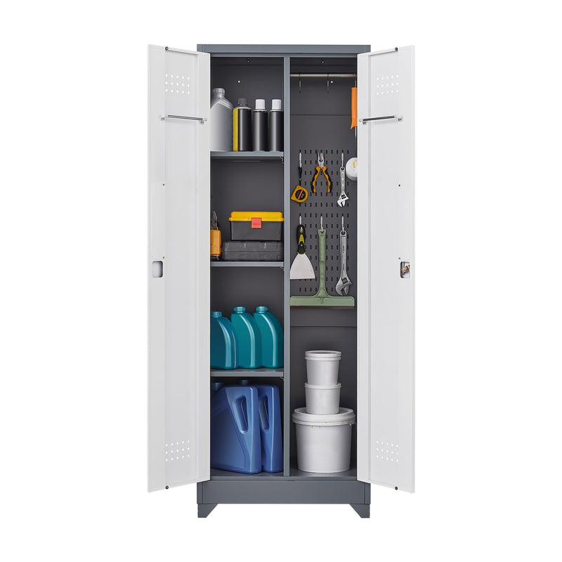 Lockers With Locking Doors, Adjustable Shelves, High Broom Tool Storage Cabinet
