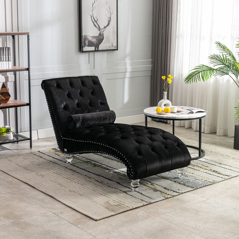Chaise Lounge Indoor, Button Tufted Upholstered Chaise Lounge Chair With Pillow