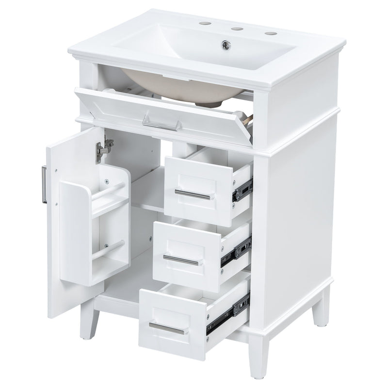 Modern Bathroom Vanity With Sink, Flip Drawer & 3 Drawers, Soft Close Hinges, Adjustable Shelf
