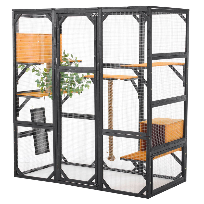 Outdoor Cat House, Diy Cat Enclosure Catio With Double Enter Doors