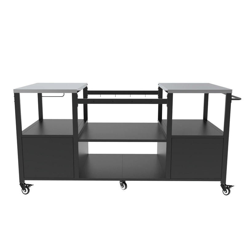 Outdoor Grill Table For Big Egg Style Bbq With Metal Grill Cart And Storage Box And Metal And Stainless Steel - Black / Silver