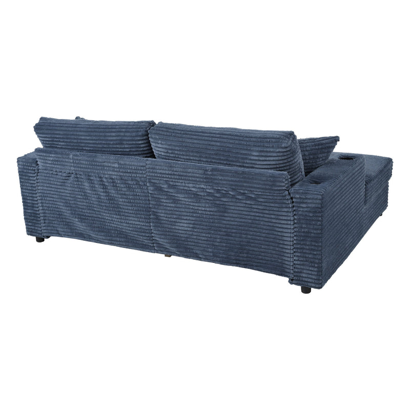 Oversized Loveseat Chaise With 2 USB Ports, 2 Cup Holders And 2 Throw Pillows