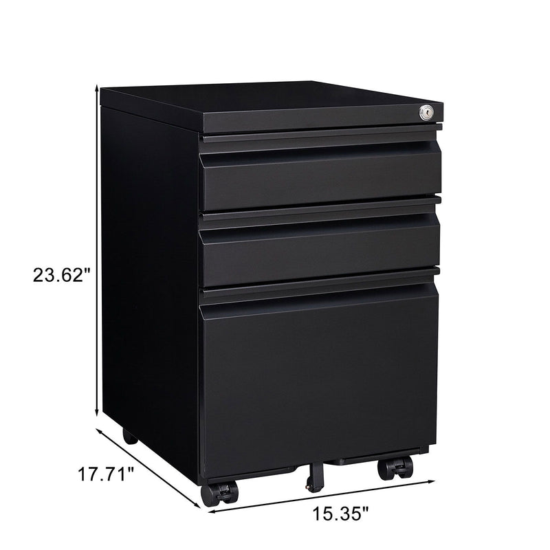 Contemporary 3 Drawer Mobile Filing Cabinet With Lock, Metal Office Storage For Legal / Letter Size