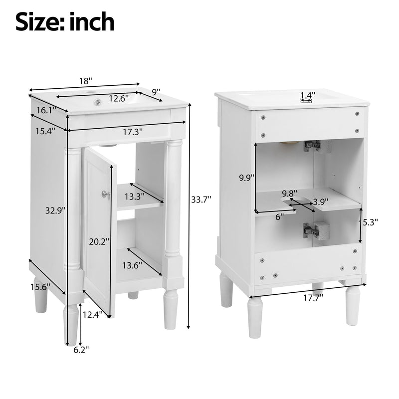 French Style Bathroom Cabinet With Sink, Adjustable Shelf
