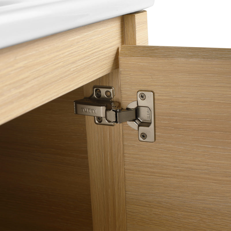 92" Freestanding Bathroom Vanity With Sink, 1 Small Storage Cabinet, Soft Close Door - Ameican White Oak
