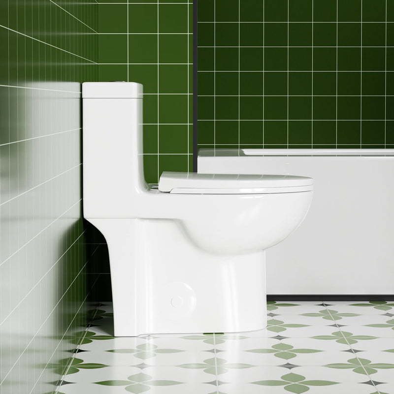 Gloss Tornado Flush 1 Piece Toilet With Soft Closing Seat, Water Saving Dual Flush - Gloss White