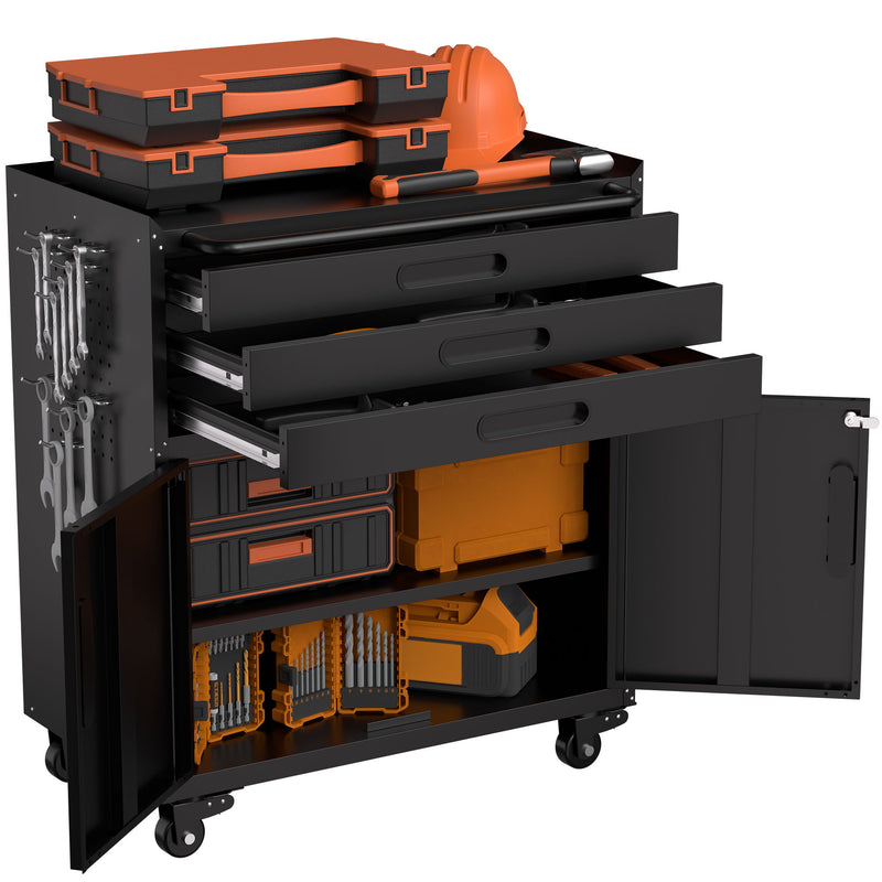 Rolling Tool Cabinet Heavy Duty Garage Storage With Lockable Doors & Drawers