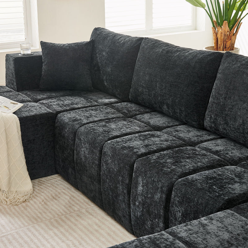 U - Shaped Sectional Sofa, Cup Holders & Side Pockets For Living Room