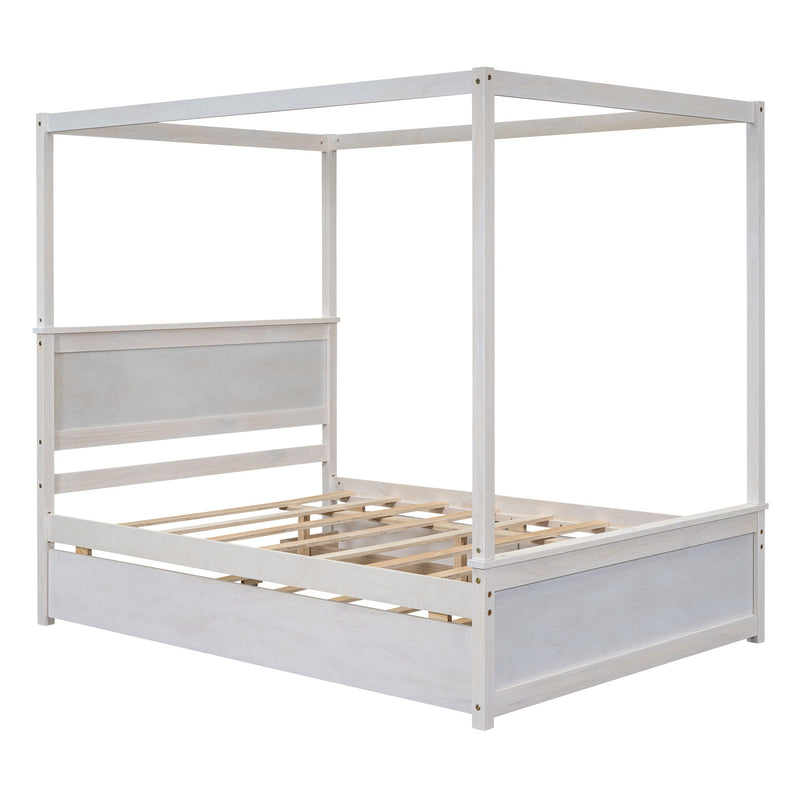 Canopy Platform Bed With Drawers, Support Slats, No Box Spring Needed