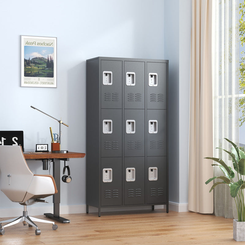 9 Door Lockers With Lock For Secure Storage And - Black