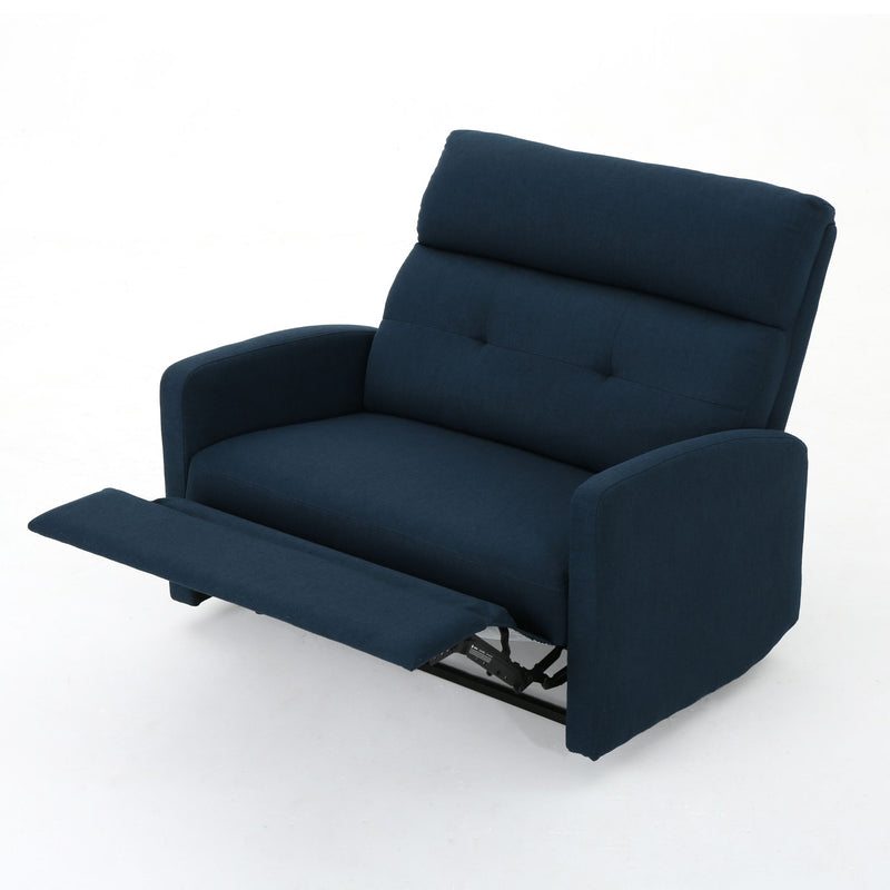 Alma - Contemporary Upholstered Loveseat Recliner - Navy Blue