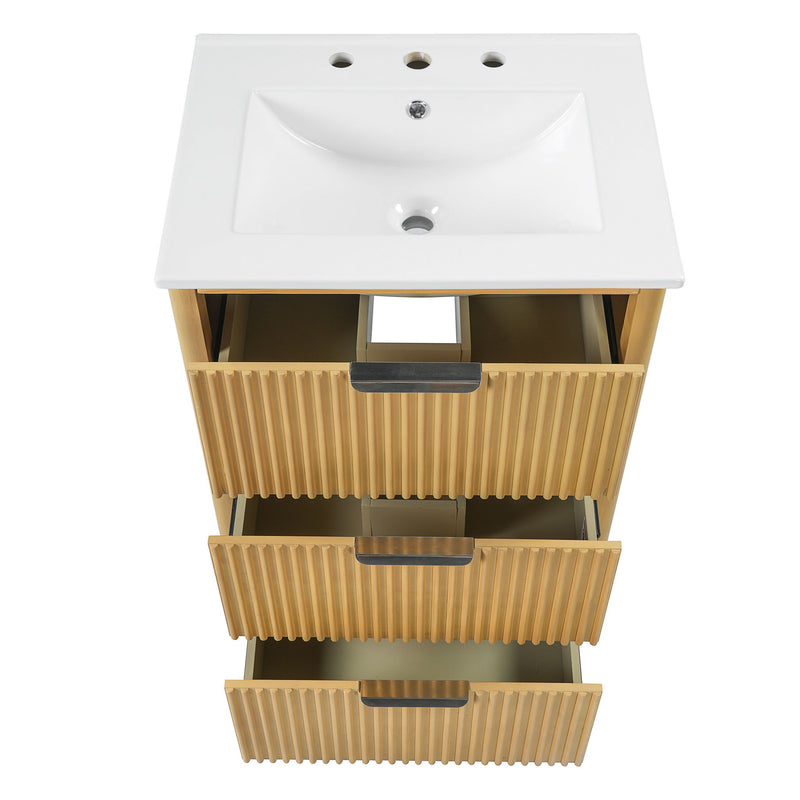 Bathroom Vanity With Sink, Open Shelf & Closed Storage - Natural Wood