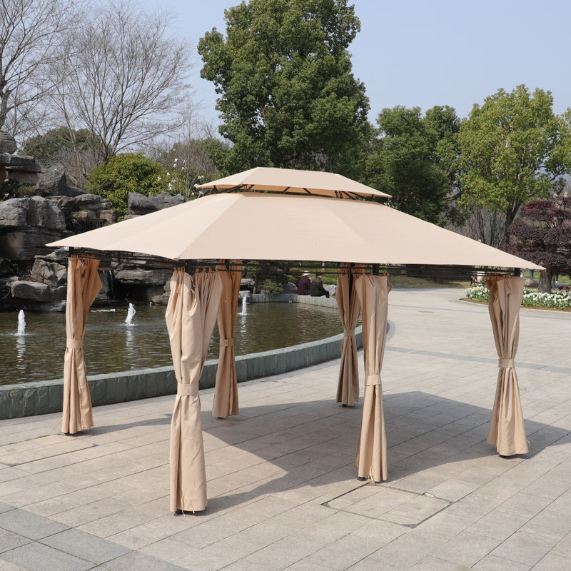 Outdoor Patio Gazebo Tent With Ventilated Double Roof And Sidewall