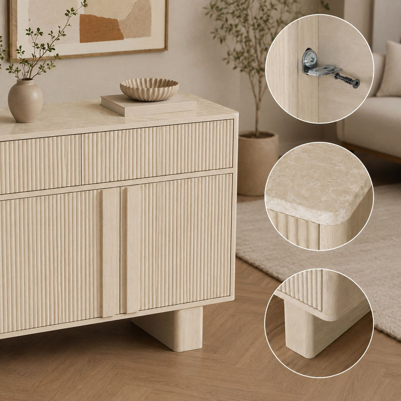 Sideboard Buffet Cabinet With 3 Drawers And 4 Doors For Dining Room