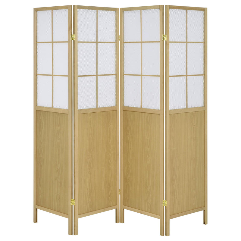 Gabby - 4 Panel Divider Folding Shoji Screen With Windowpane Details - Natural