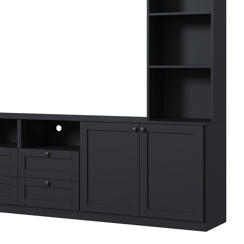 Farmhouse Elegant Entertainment Center Wall Unit With 4 Drawers