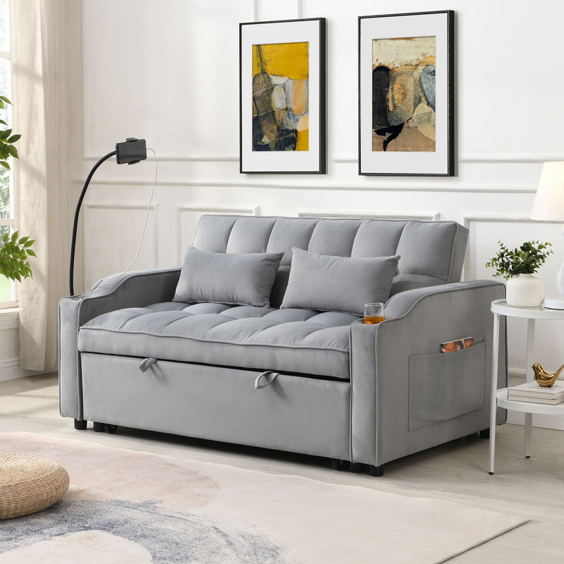 Modern Loveseat With Pullout Bed, Adjustable Reclining Backrest