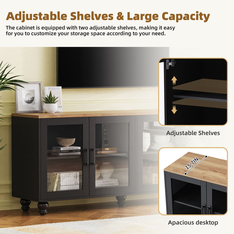 Farmhouse TV Stand With Solid Wood Gourd Shaped Legs For TVs Up To 70"