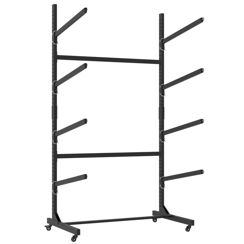 Freestanding Kayak Storage Rack With Lockable Wheels For Kayak, Canoe, Sup & Surfboard