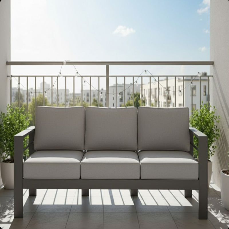 All Weather 3 Seat Patio Sofa With Thick Cushions - Gray / Gray
