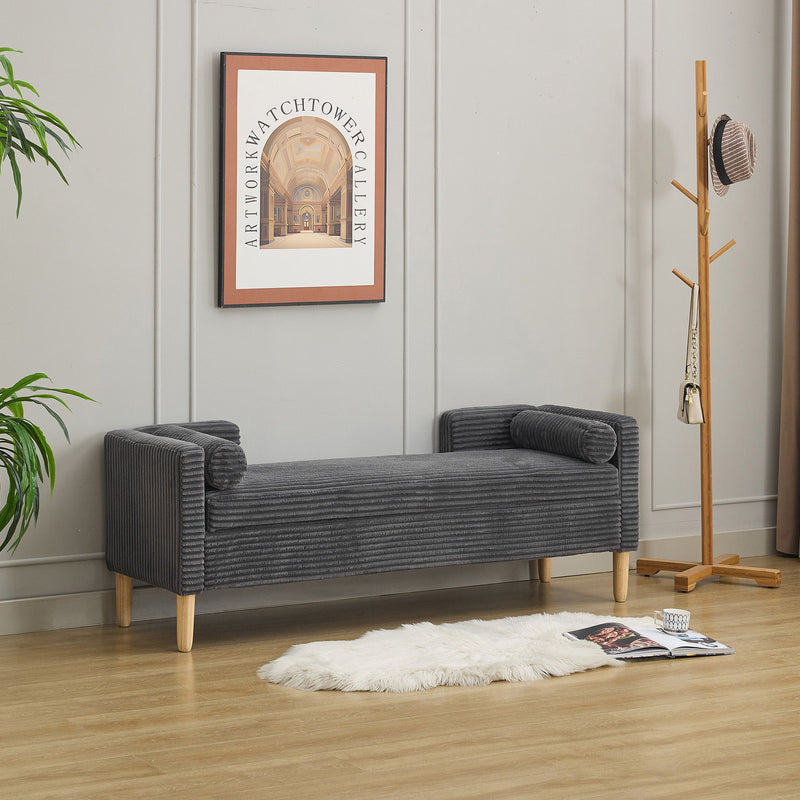 Upholstered Flip Top Storage Bench, Armrests & Backrest For Bedroom - Charcoal