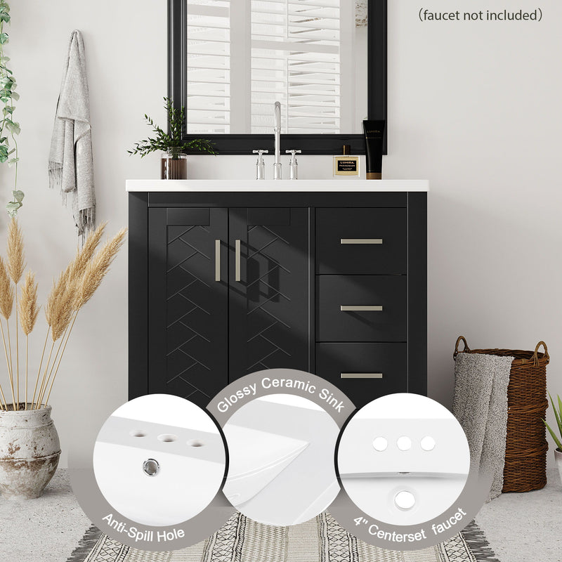 Bathroom Vanity With Sink, Storage Cabinet, Freestanding Set With 3 Drawers & Soft Closing Doors